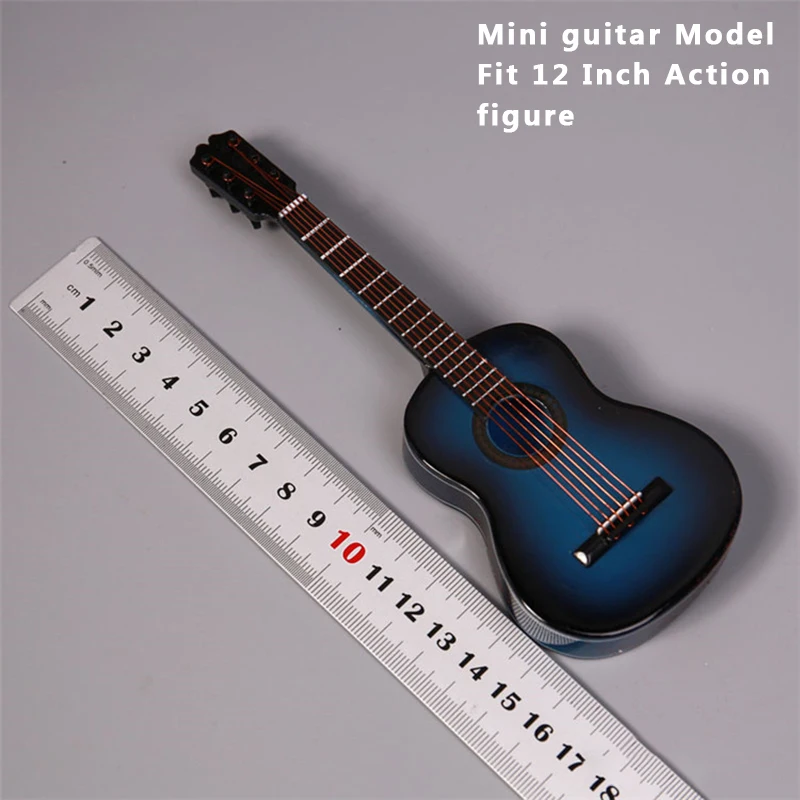 

1/6 Scale Action Figures Dollhouse Accessories Instrument Miniature Musical Wooden Classical Folk Blue Guitar Model Fit BJD Doll