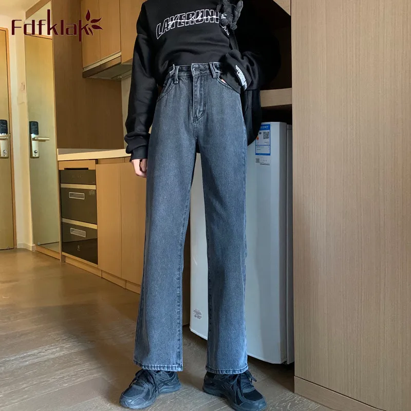 Женские потертые джинсы Fdfklak широкие брюки с высокой талией в гонконгском ретро