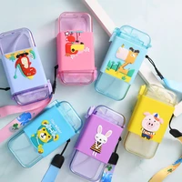 creative cartoon cup kids feeding cup with straws water bottle with straw creative square cup portable leakproof bottle