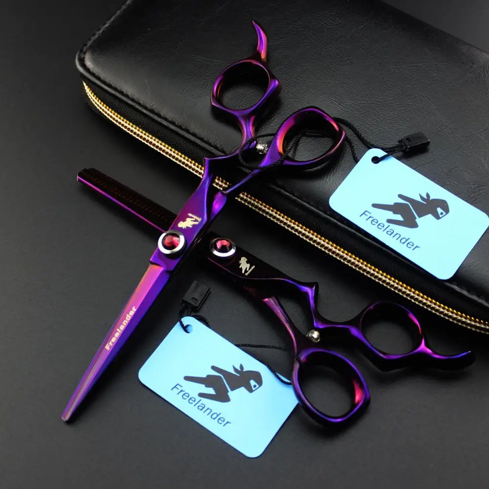 

6.0 Inch Professional Hairdressing Scissors Curved handle Thinning Scissors Hair Barber Shears purple cutting High Quality