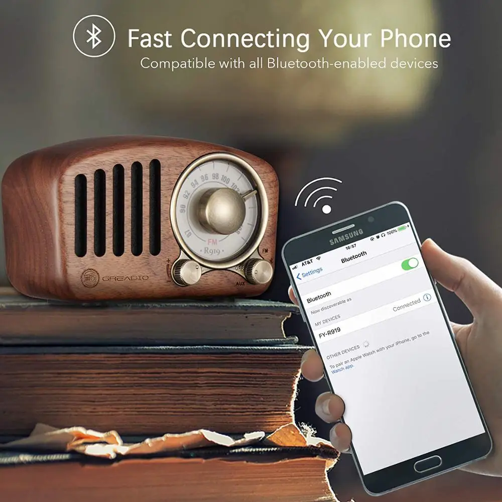 Ретро Bluetooth-Колонка Greadio деревянный fm-радиоприемник грецкого ореха со