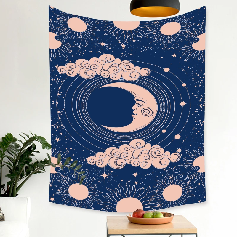 

Sonne Mond Tapisserie Hippie Blau Starry Sky Wand Hängen Blume Kunst Wolke Wand Tuch Teppich Decke Tisch Abdeckung Hause Zimmer