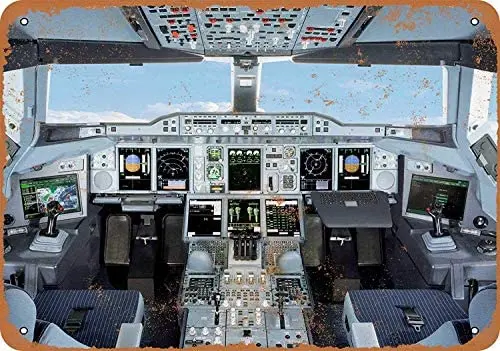 

12 x 16 Inches Metal Sign - Vintage Look Airplane Art - Airbus A380 Cockpit - Vintage Look Tin Signs Wall Decor