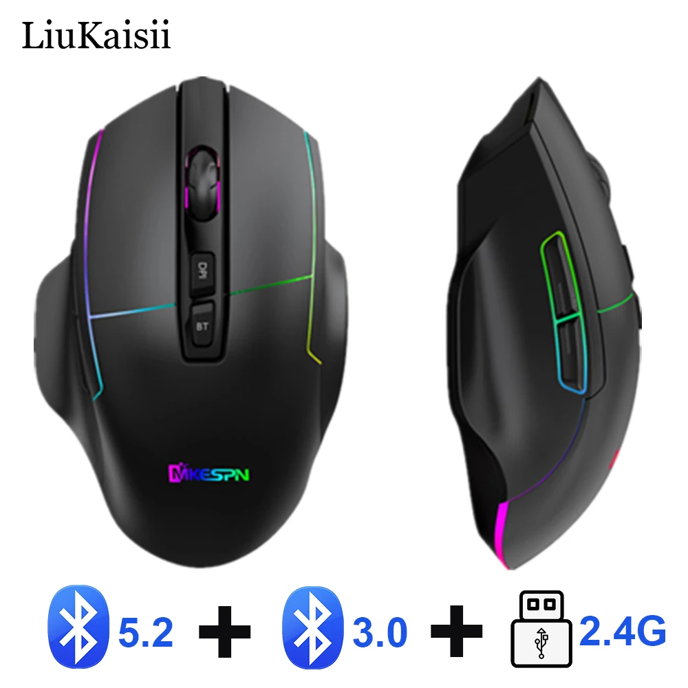 

Silent Wireless Mouse Rechargeable Three Mode Gaming Mice Bluetooth5.2/3.0 2.4Ghz USB 1600dpi Optical Mouse For Office Home