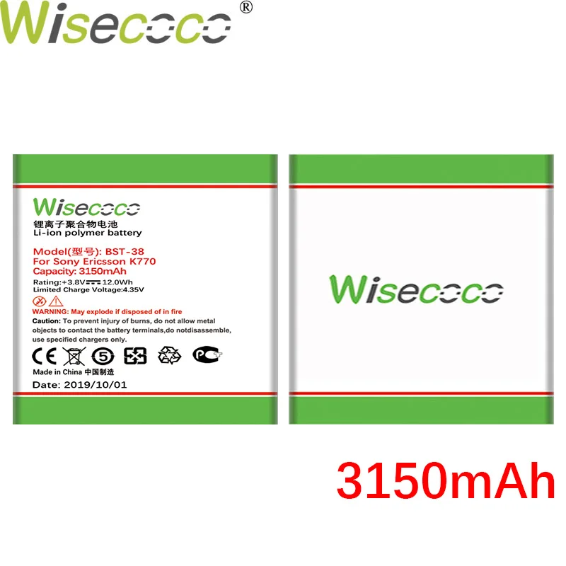 WISECOCO 3150 мАч BST-38 Батарея для sony Ericsson U20i K770i K850 K850i K858 W580i W902 W980 K770 R306 S500 S500i T658 C902 C905