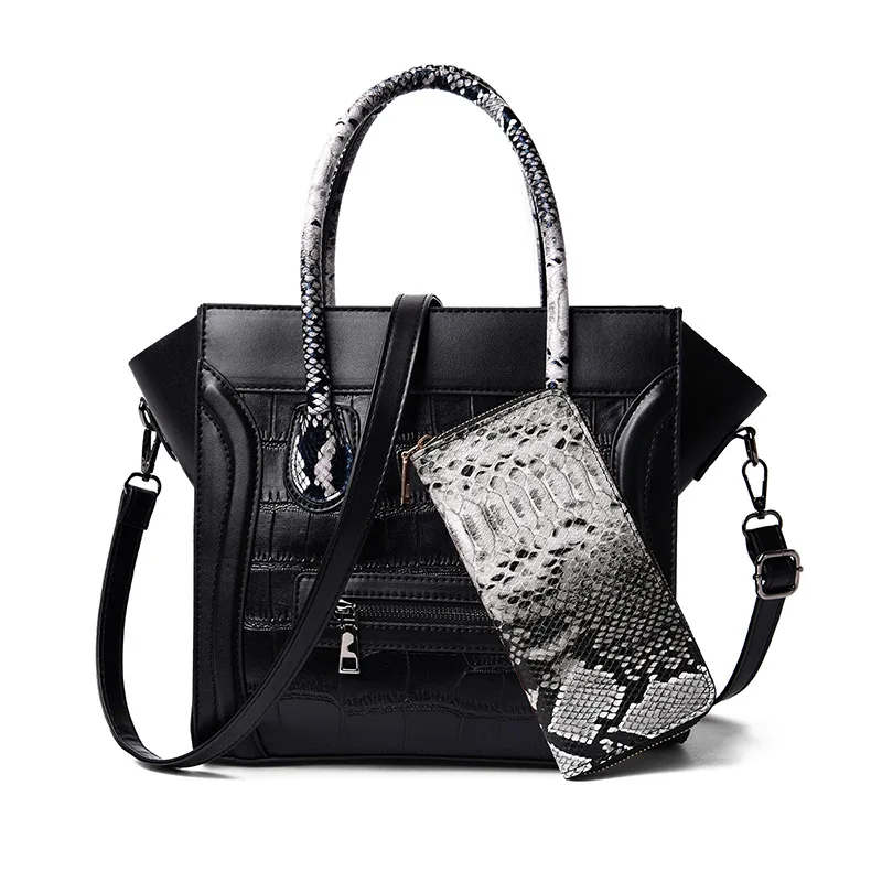 

2021 New Female Bag Fashion Smiley Face Bag Casual Snake Pattern Portable Picture Bag Lady Bag