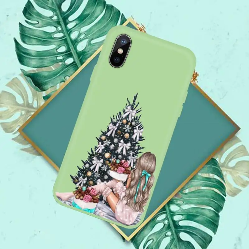 

Merry Christmas Brown Hair Girl Phone Case Candy Color for iPhone 11 12 mini pro XS MAX 8 7 6 6S Plus X SE 2020 XR