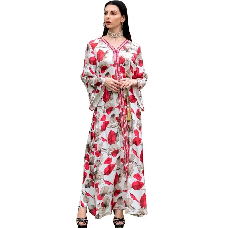 

African Elegant Long Sleeve Dresses For Women New Muslim Fashion Abayas Embroidery Robe Kaftan Dress Moroccan Turkish