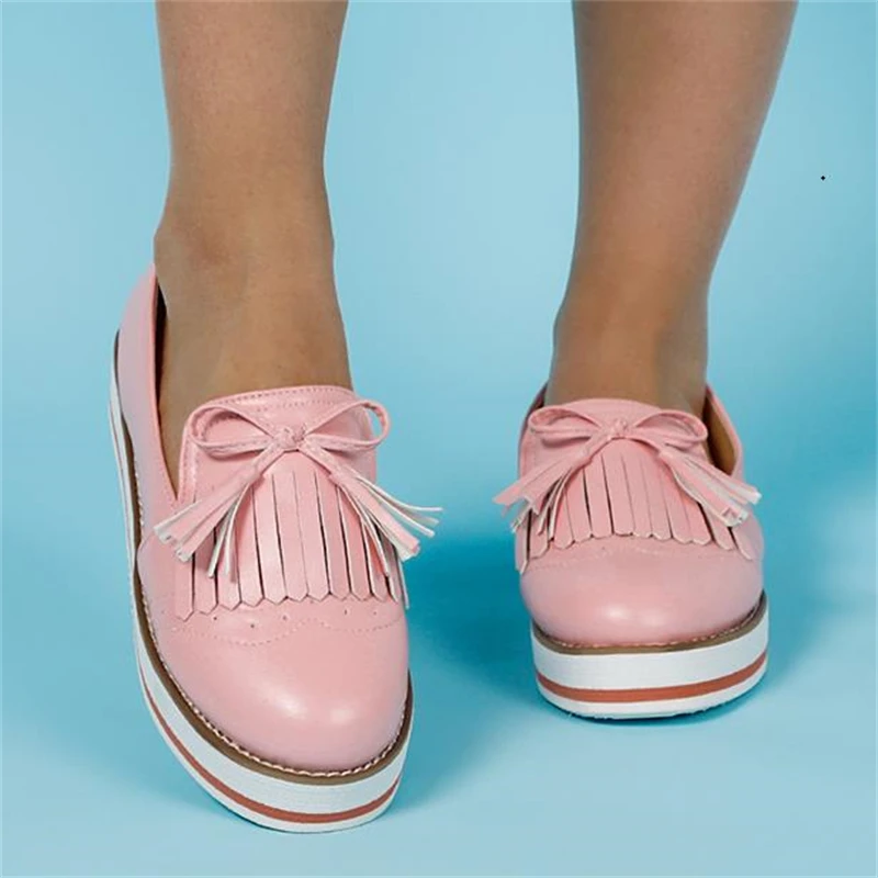 

Лоферы женские с бахромой и бантом, мягкие кожаные кроссовки на плоской платформе, без застежки, Прошитые, всесезонные, 2021