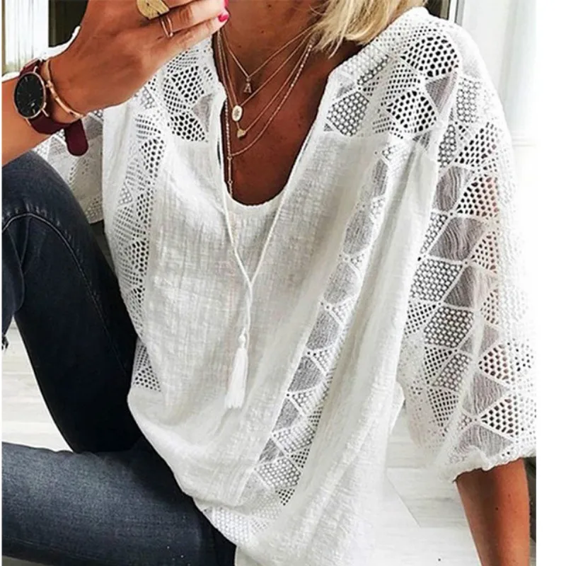 Женская летняя белая блузка 2020 весенние Рубашки с длинным рукавом женские