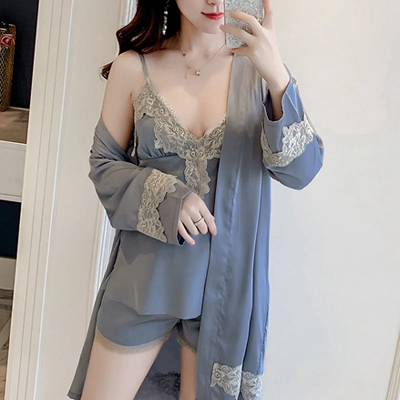 4 шт женские шелковые пижамы наборы кружева халат банные халаты невесты белье