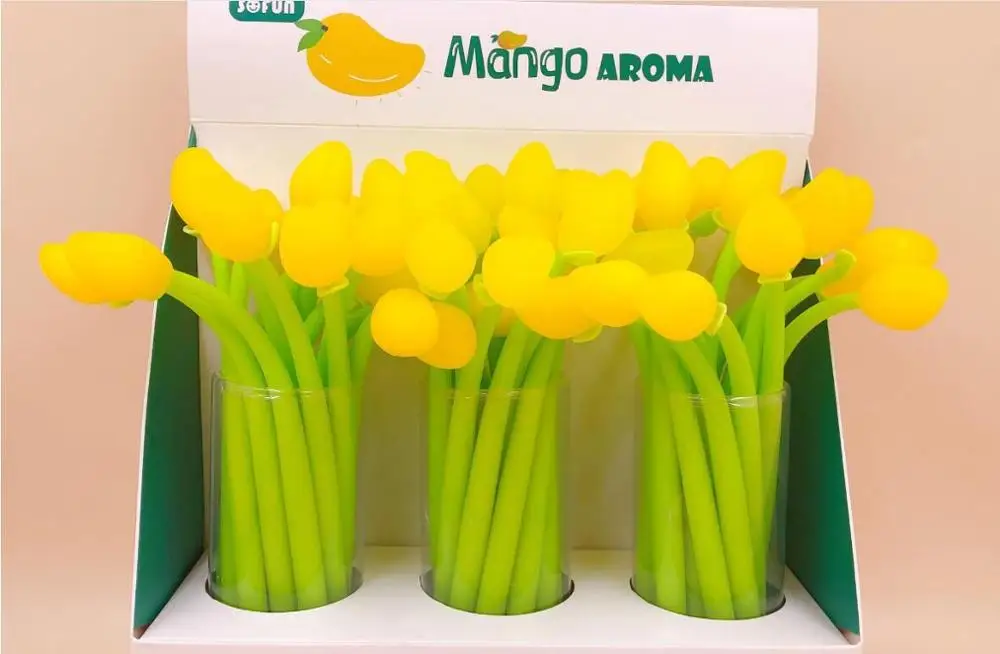 mango aroma gel pen cute cartoon stationery prize gift kawaii student sign black neutral kid 48pc/lot | Канцтовары для офиса и