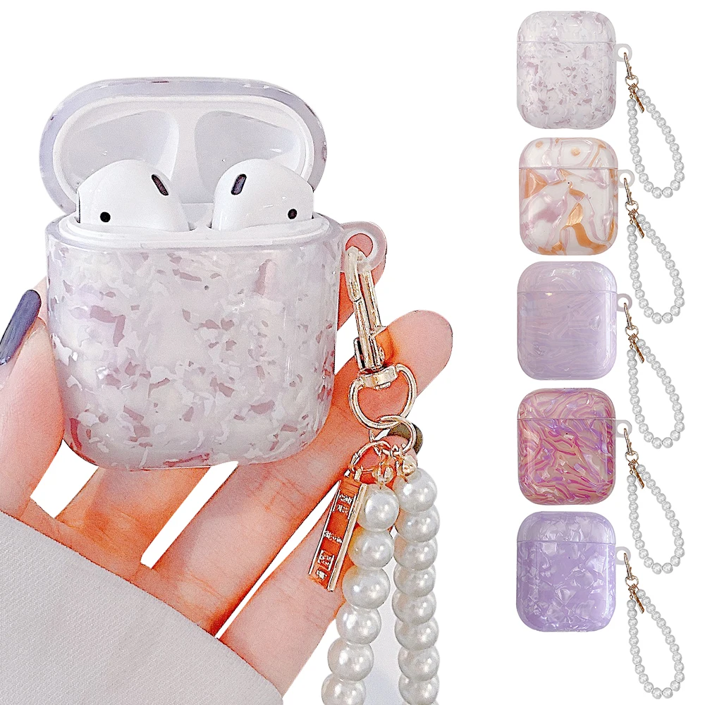 

Luxury Pearl Shell Glossy Case for Apple Airpods 1 2 3 Case for AirPod Pro Case Bluetooth Earphone Cover with Bracelet Keychain