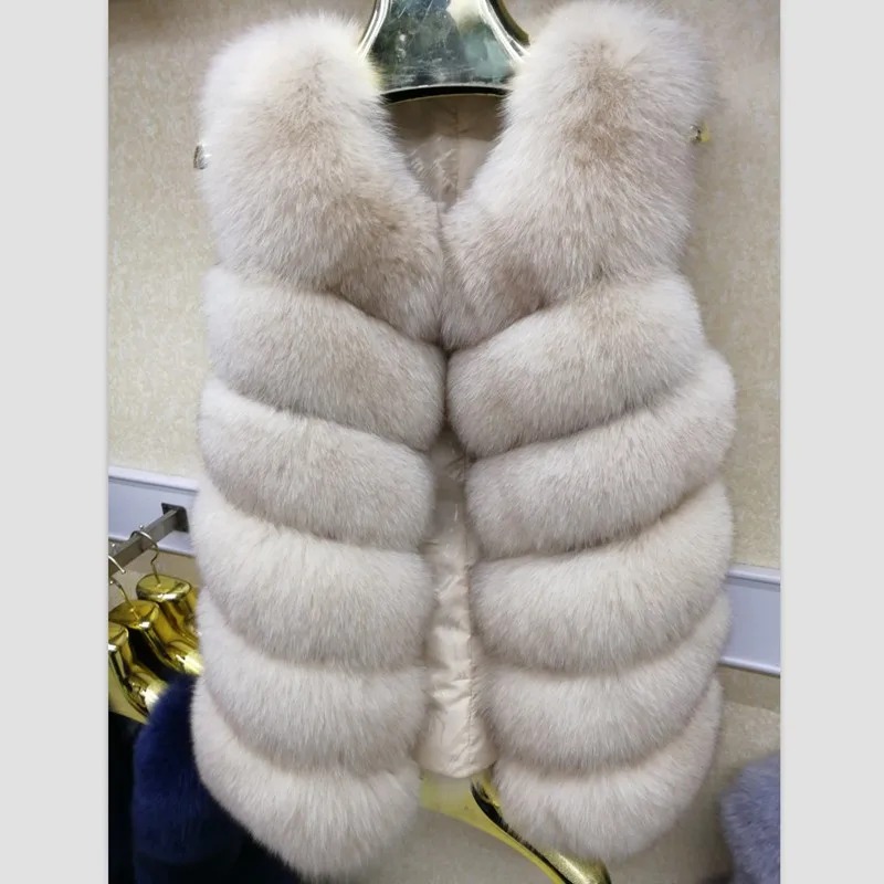 Женский жилет из натурального Лисьего меха синий теплый длинный без рукавов