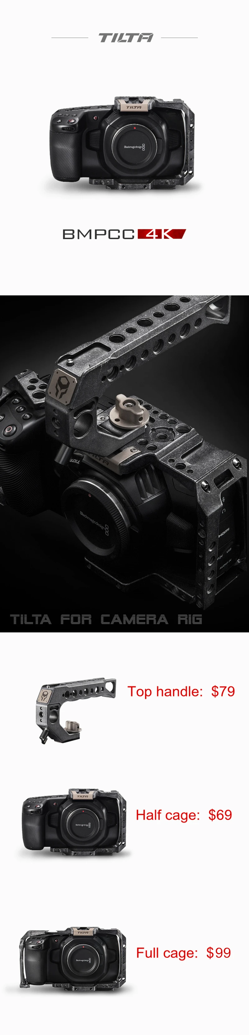 Tilta BMPCC 4K 6K Cage TA-T01-B-G для камеры с полным корпусом, держатель SSD накопителя, верхняя ручка для BMPCC 4K 6K камеры, базовый комплект