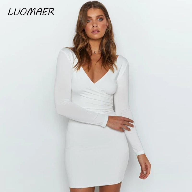 Женское Клубное платье Luomaer однотонное облегающее с глубоким вырезом и длинным