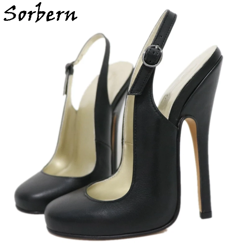 Sorbern 15cm Sexy Women Shoes Pump Slingbacks Night Club Footwear Genuine Leather Ladies Pump Stilettos Round Toe Custom