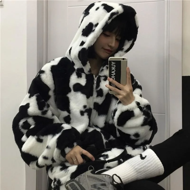 Зимние женские флисовые куртки меховое плюшевое пальто для женщин Harajuku молочная