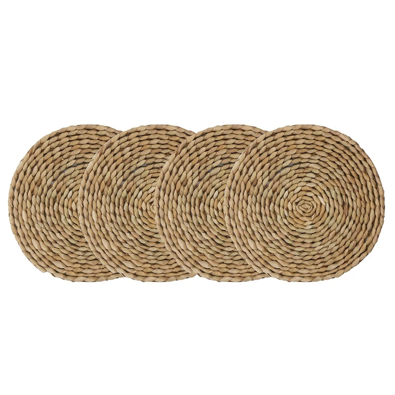 HHO-4Pcs Cattail соломенные круглые тканые салфетки для обеденного стола Ротанговые