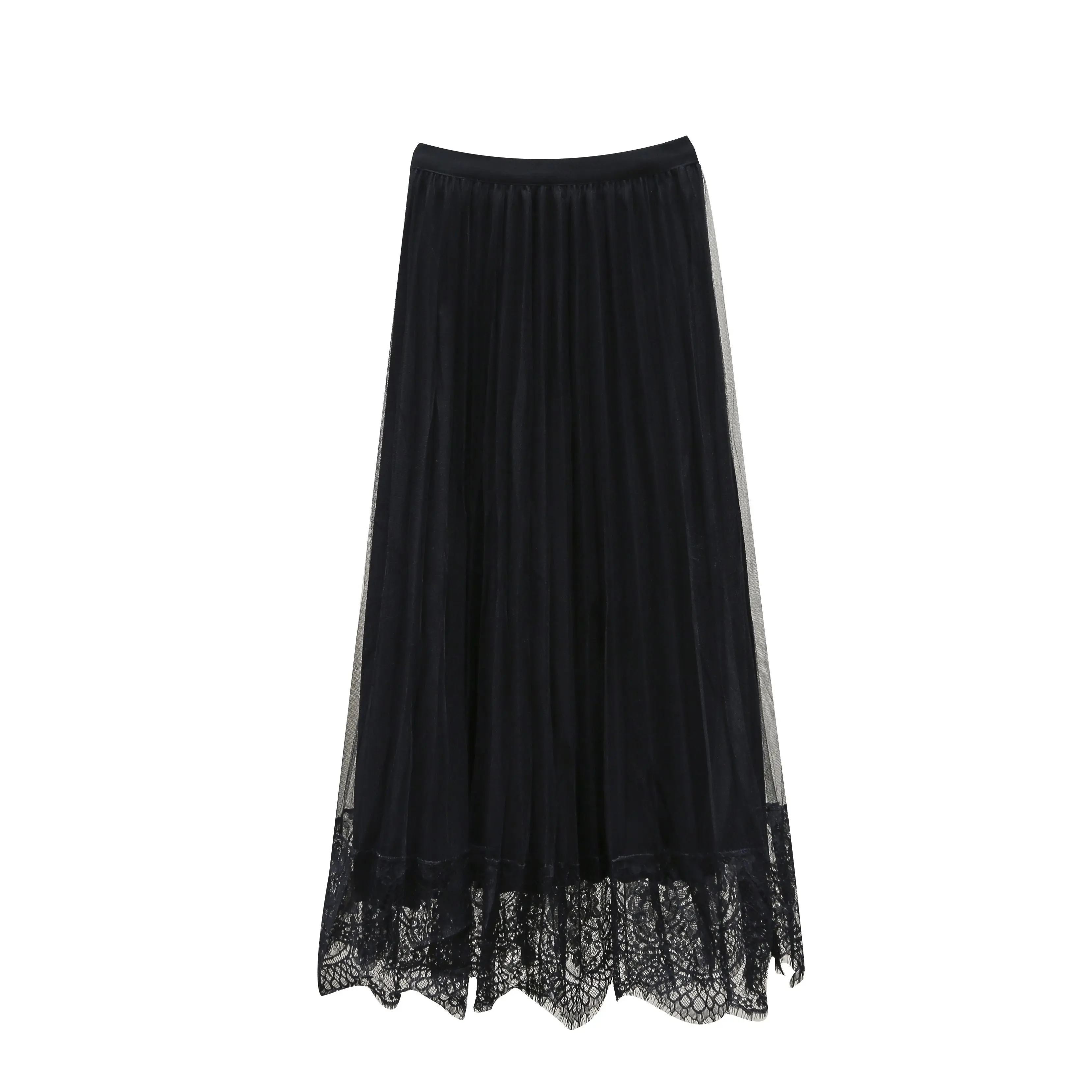 

COIGARSAM 4XL Plus Size Lace Women Long Skirt New Spring Mesh High Waist Skirts Black 2005