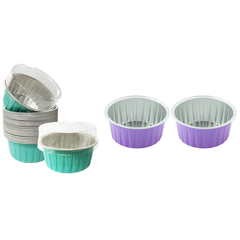 

200Pcs 5Oz 125Ml Disposable Cake Baking Cups Muffin Liners Cups Aluminum Foil Cupcake Baking Cups Blue-Green & Purple