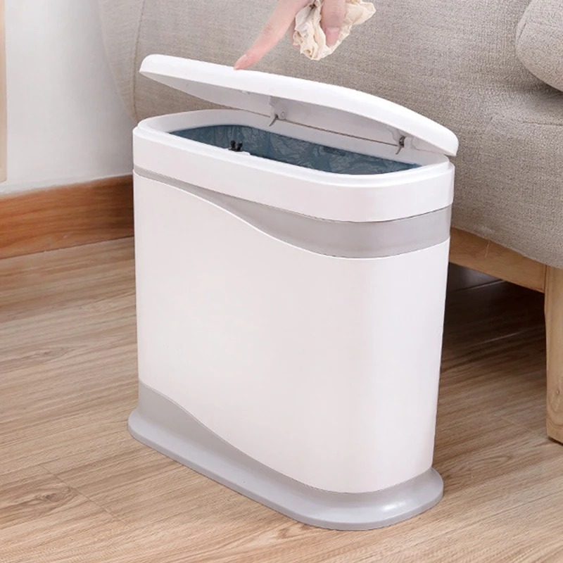 

New 12 Liter Slim Plastic Trash Can,3.3 Gallon Dog Proof Bathroom Trash Can with Press Top Lid,for Bathroom,Living Room
