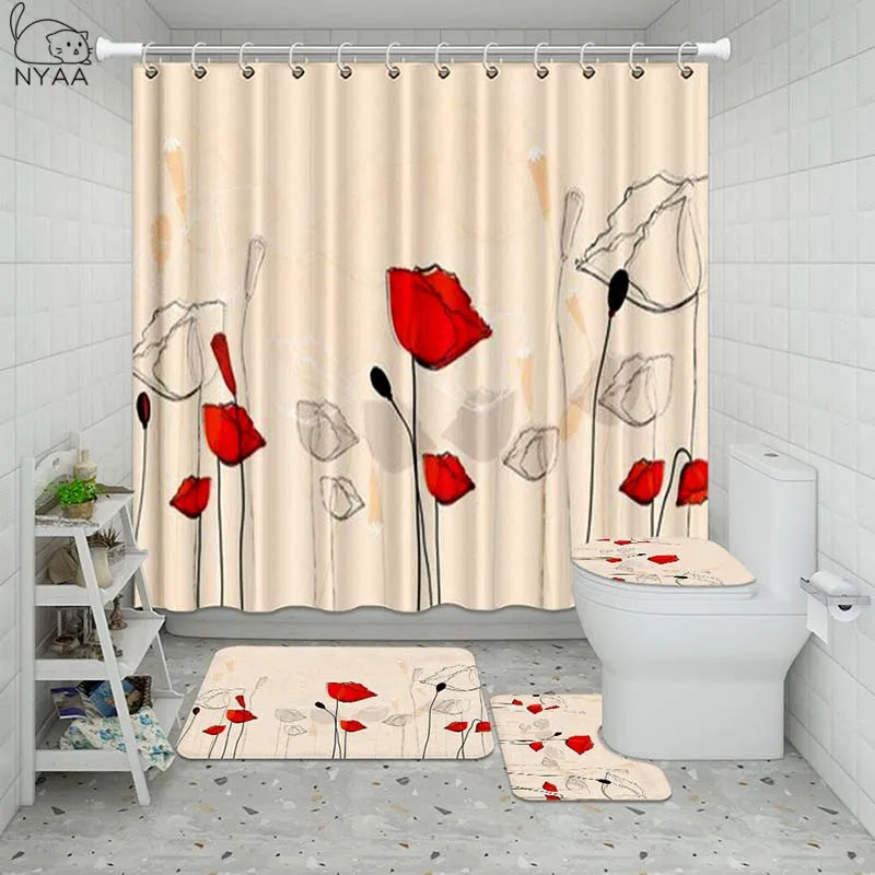 Тканевая занавеска для душа с цветочным принтом вишни комплект занавески ванной