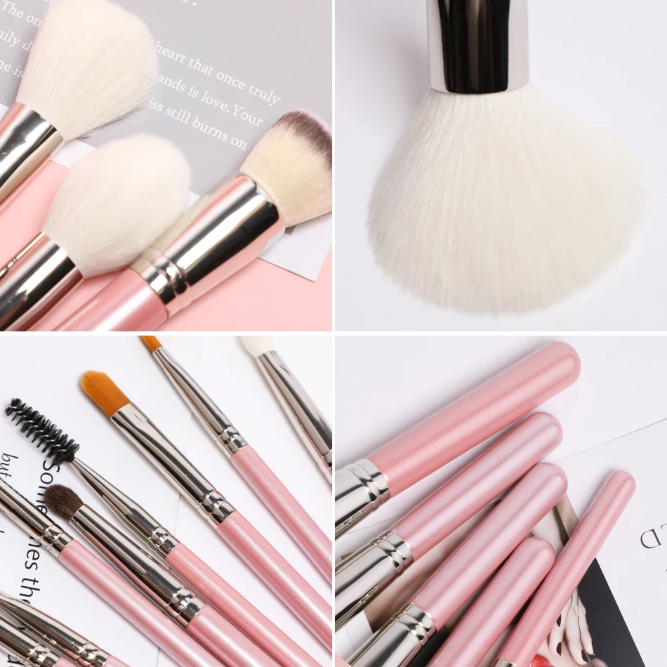 Набор кистей для макияжа ELLIEISHA Pink профессиональные кисти из натуральной козьей