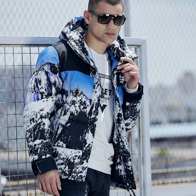 Парка мужская зимняя в стиле хип хоп утепленная куртка пальто с принтом Мужская