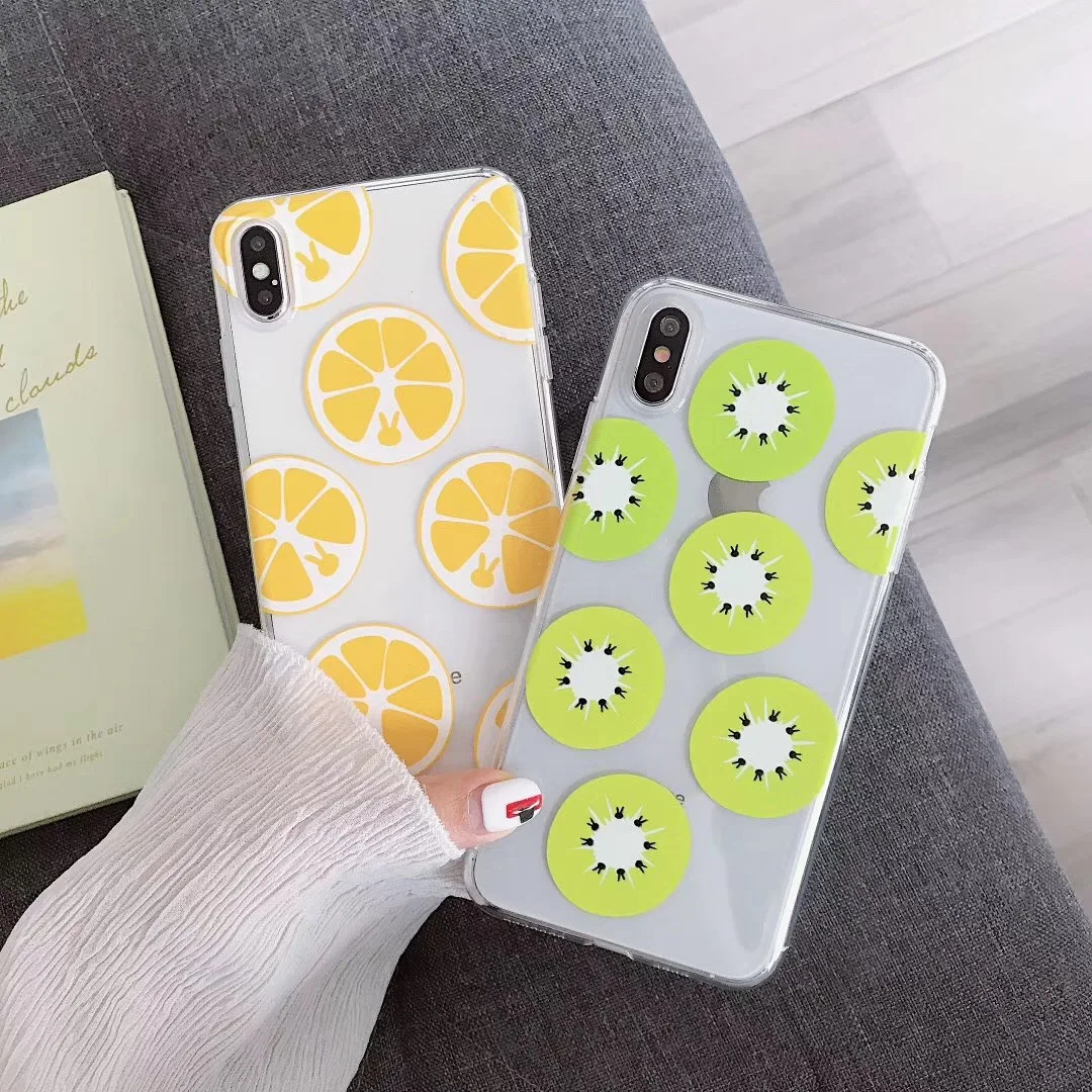 INS Korea Fresh Summer Fruit Orange Kiwi phone case For iphone Xs MAX XR X 6 6s 7 8 plus Cute transparent soft TPU back Cover |
