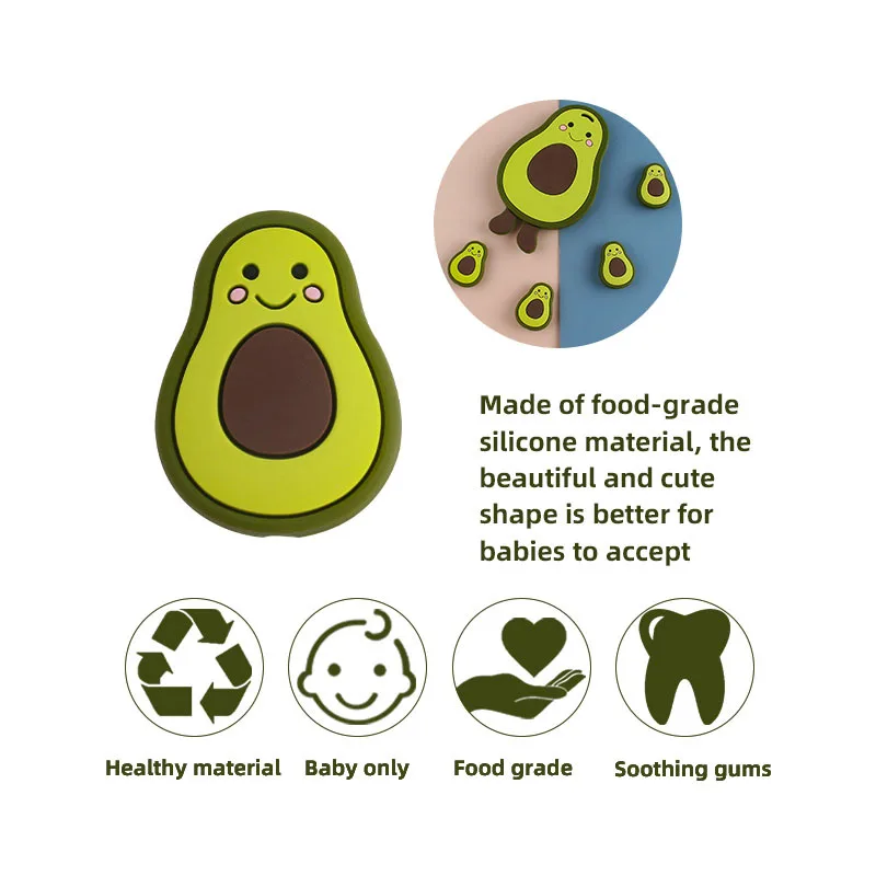 Coskiss-Cuentas de aguacate de silicona para beb&eacute;, collar de mordedor de dibujos animados para ducha, chupete para masticar, accesorios de juguete sensoriales, 5 uds.-4
