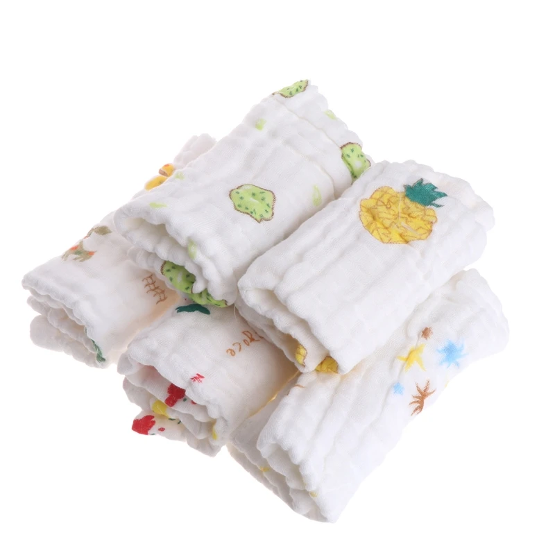 

39XF 5pcs Baby Handkerchief Square Towel Muslin Cotton Infant Face Towel Wipe Cloth