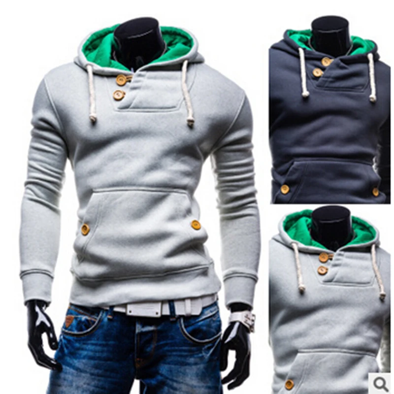 

Men Top Hooded Hoodies Leisure men's fleece jacket light gray and deep gray M-2XL