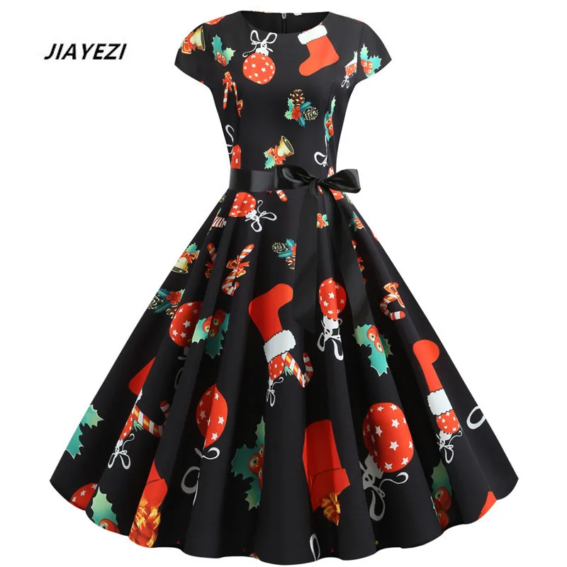 

Elegant Christmas Party Party Long Skirt Fashion Print Office Ms. Oversized Skirt Ms. Summer Short Sleeve Round Neck Dress