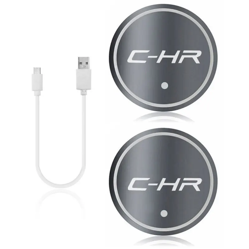

2pcs LED Car multicolor atmosphere light water coaster Car Badge Cup Coaster For Toyota Chr 2018 2019 2017 2016 2015 2014