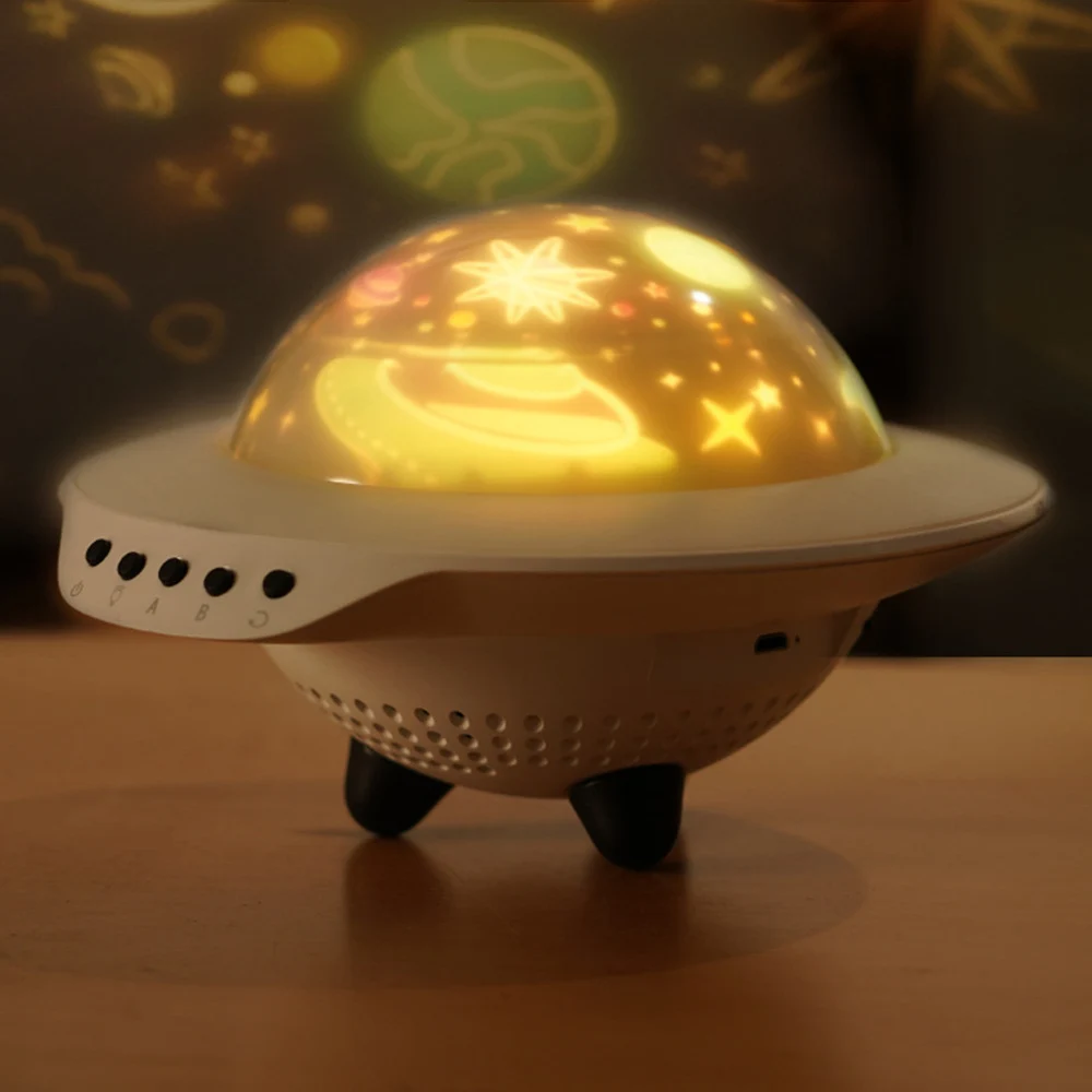 

UFO Flying Saucer Starry Sky Projection Bluetooth Speaker Romantic And Fun Atmosphere Led Night Light Bedroom Decoration Lamp