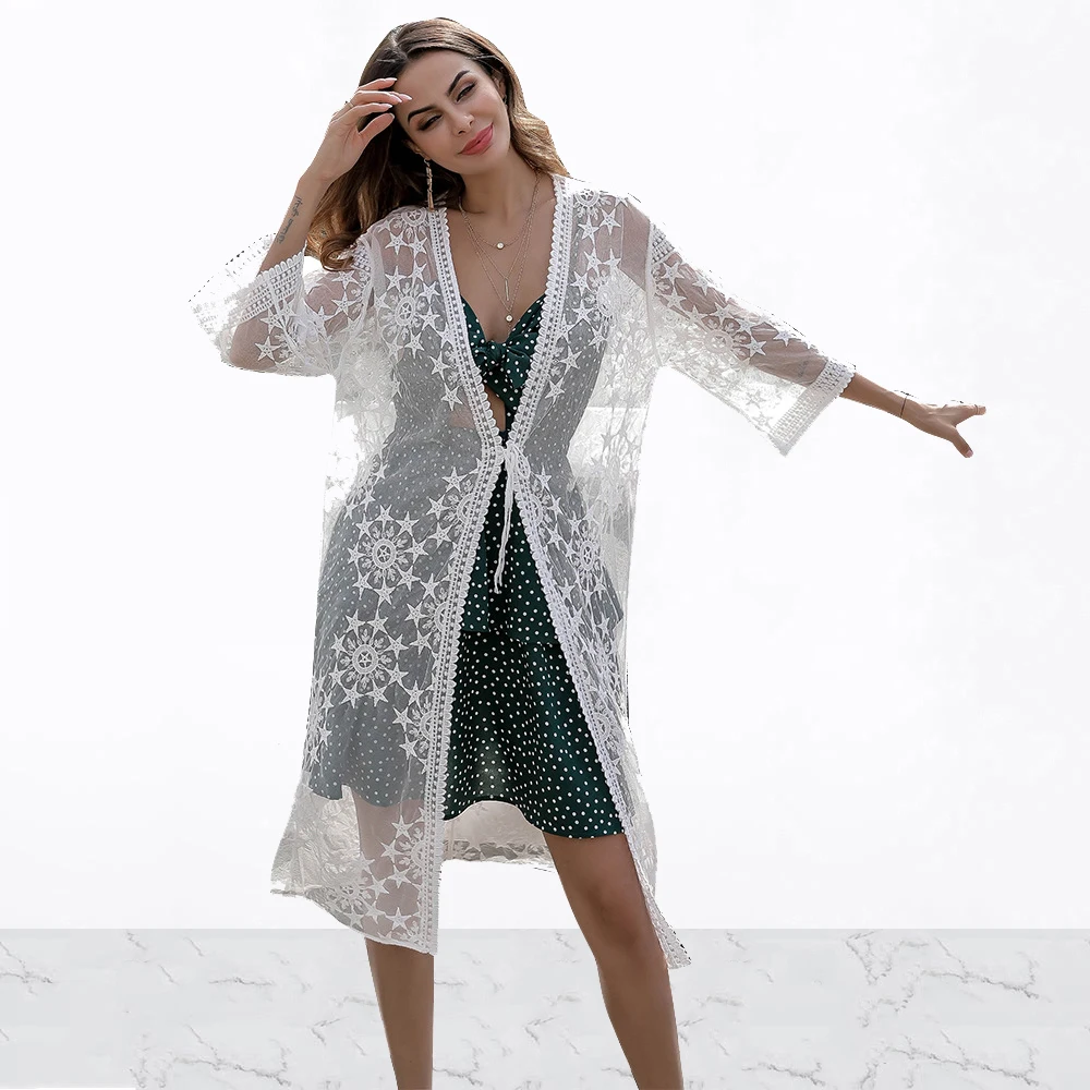 Женский однотонный кардиган с вышивкой в виде пятиконечной звезды рукавом до