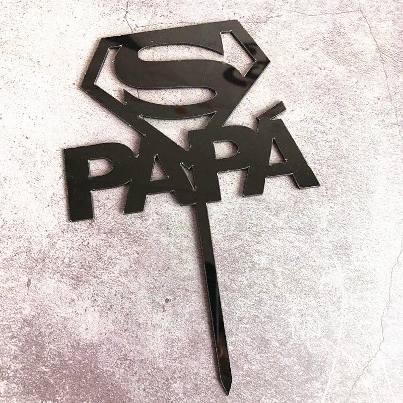 Акриловый Топпер для торта Super PAPA золотистый черный топпер в виде супер папы на