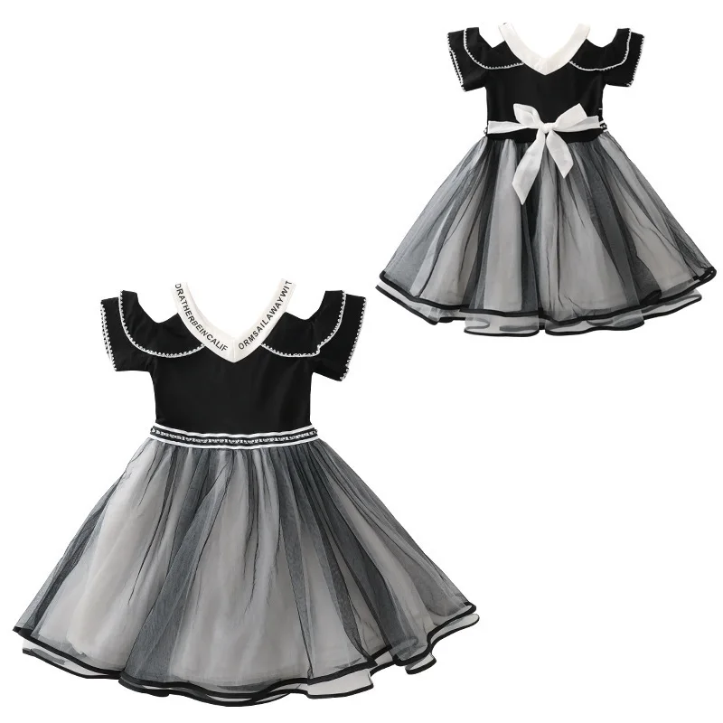 2020 summer kids baby Girls clothes Dresses V NECK bow sleeveless Mesh Strapless Toddler teenager 4 5 6 7 8 9 10 11 12 year | Детская