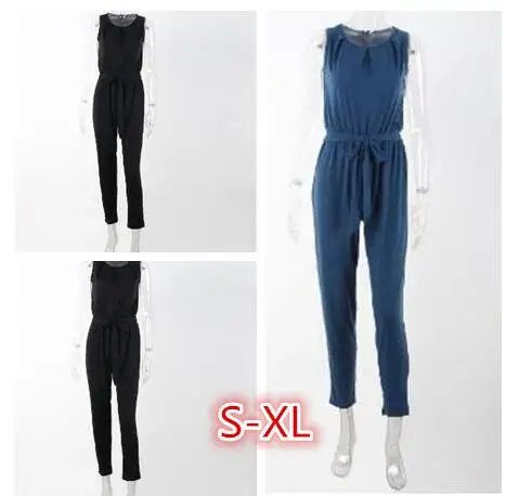 Sleeveless Lace-up Jumpsuit Sexy Long Solid Playsuit Women Casual Jumpsuits Female Overalls for Womn