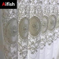 aifish french light luxury white lace pearl embroidered voile window screen tulle curtain for living room sheer fabric made 35