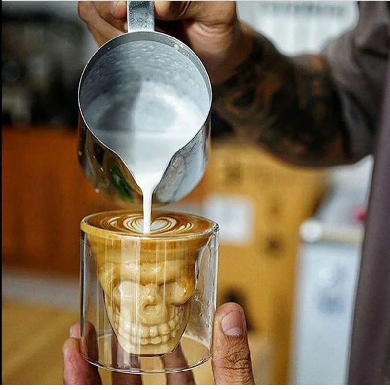 1pc Double-layered Transparent Skull Head Coffee Mug Crystal Glass Cup For Home Bar Club Whiskey Wine Vodka And Beer | Дом и сад