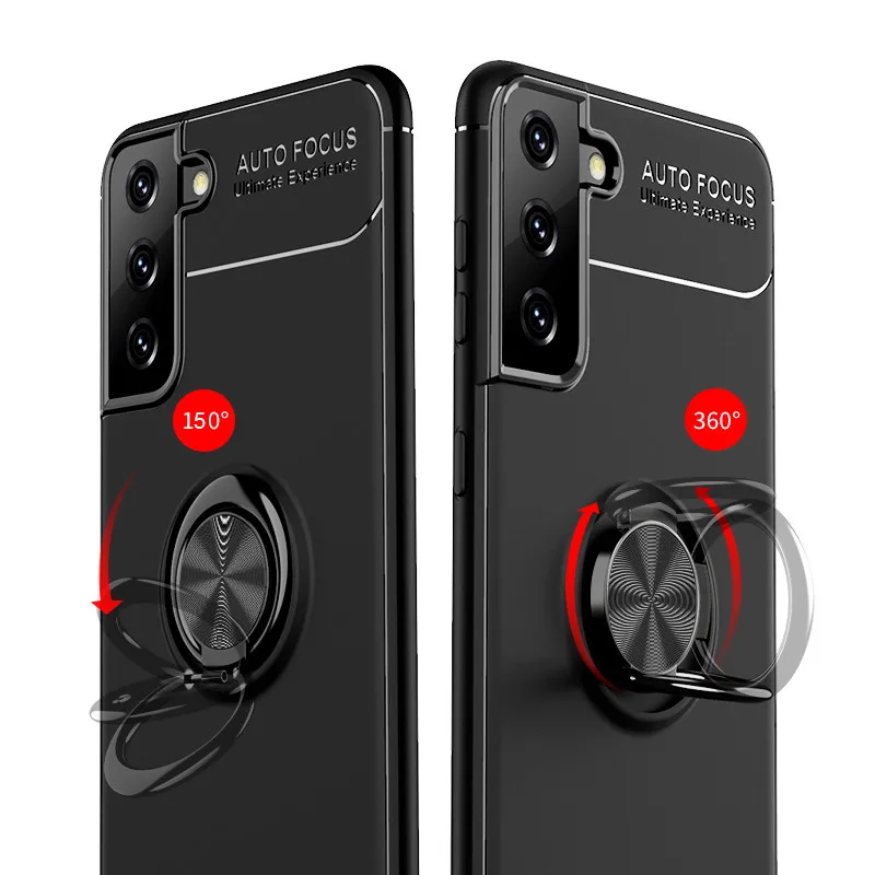 

KEYSION Shockproof Case for Samsung S21 Ultra 5G S21 + Plus Soft Silicone Metal Ring Stand Phone Back Cover for Galaxy S21 Plus