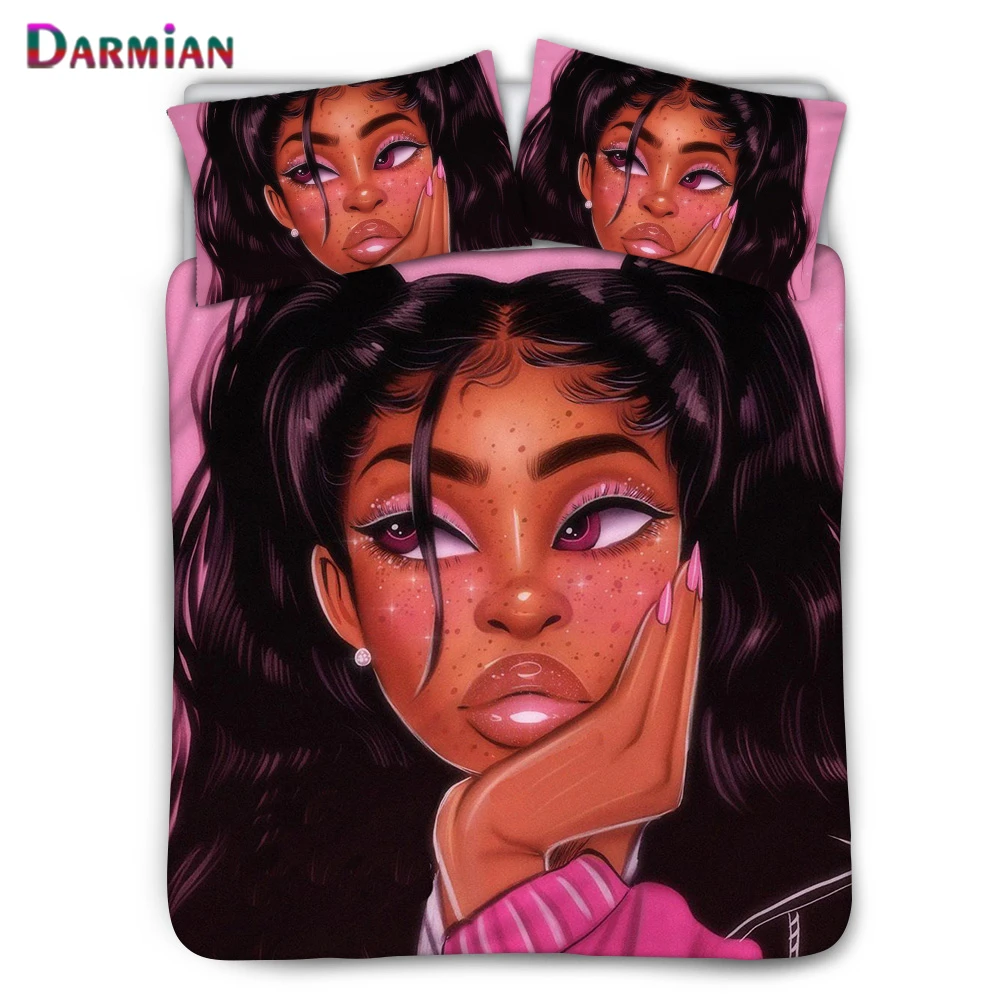 

Постельное белье DARMIAN для женщин, 3 шт./шт, черное художественное одеяло с принтом Африканской девушки, модный мультяшный пододеяльник и наво...