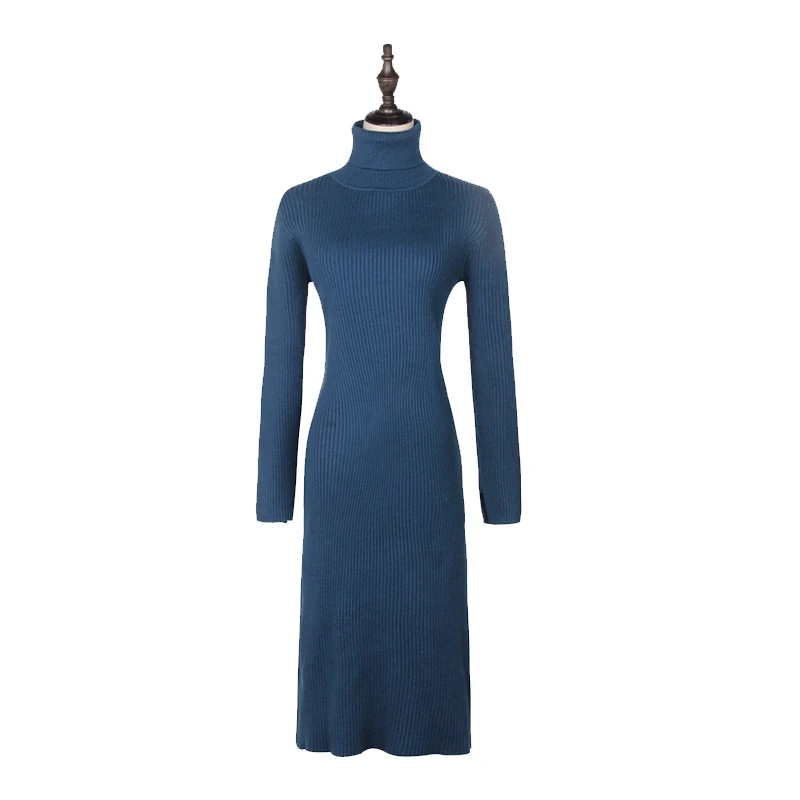 

Lucyever Turtleneck Autumn Women Knitted Dress Fashion Slim Long Sleeve Sweater Pullover Midi Dress Elegant Solid Female Vestido