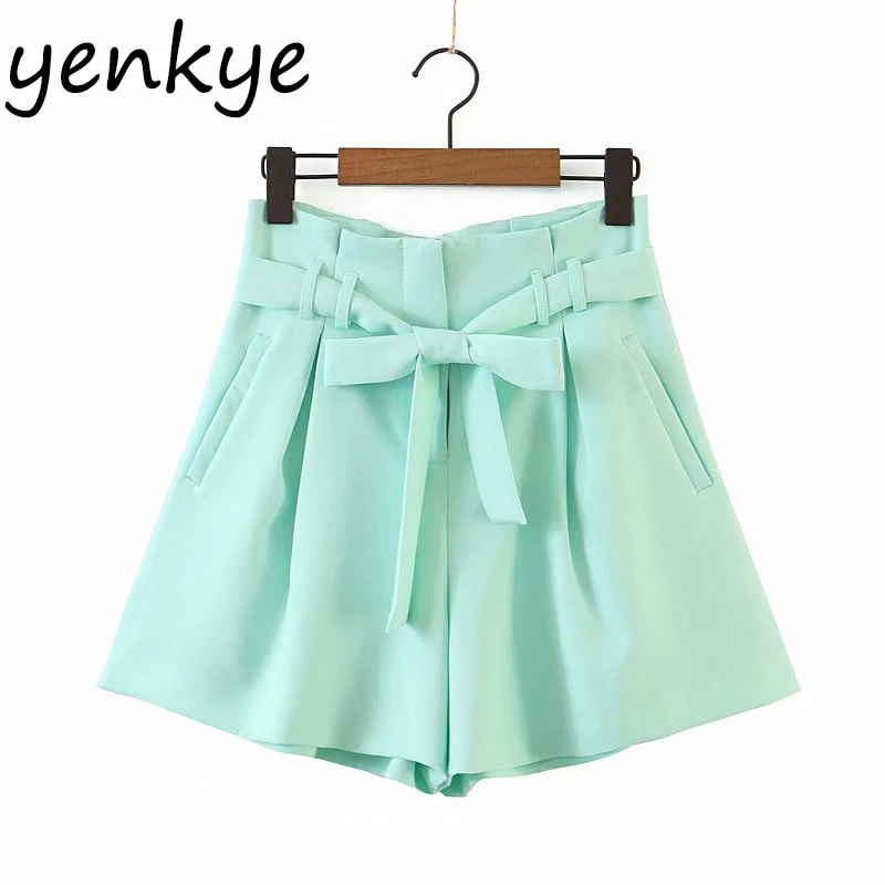 

Шорты женские однотонные с высокой талией и поясом, для работы, LJPZ9372, 2020