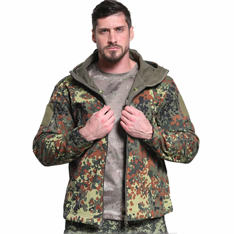 Men Woodland Digital Camouflage Jackets Outdoor Waterproof Windproof Coats Military Warm Fleece Tactical Softshell Jacket