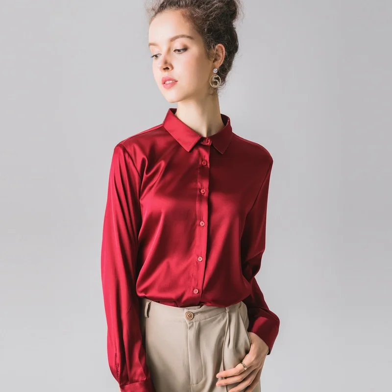 Женская блузка с длинным рукавом летняя из шелка и крепа Размеры M L XL 100%|blouses plus|real