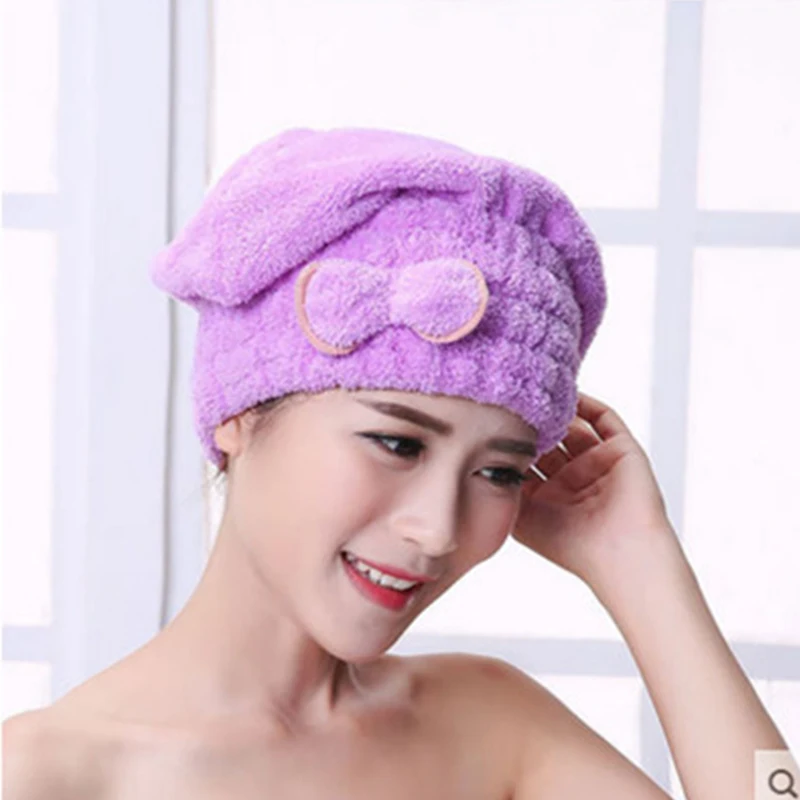Коралловая флисовая домашняя шапочка для душа бантик фен волос впитывающая