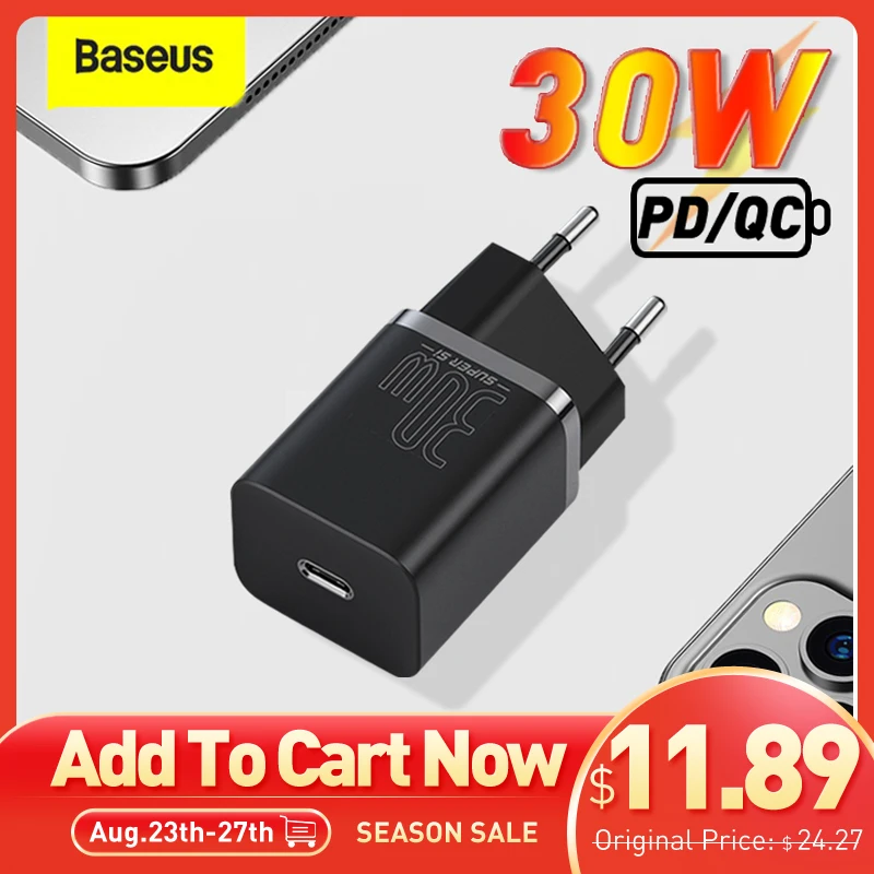 Зарядное устройство Baseus 30 Вт USB C Быстрая зарядка 3 0 Type PD для iPhone 12 Pro 11 XS X 8 Xiaomi iPad